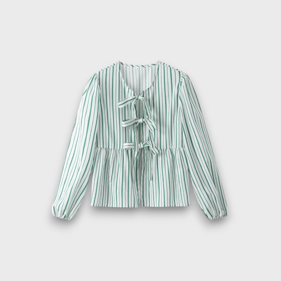 Celina – Striped Blouse with Bows and Voluminous Sleeves