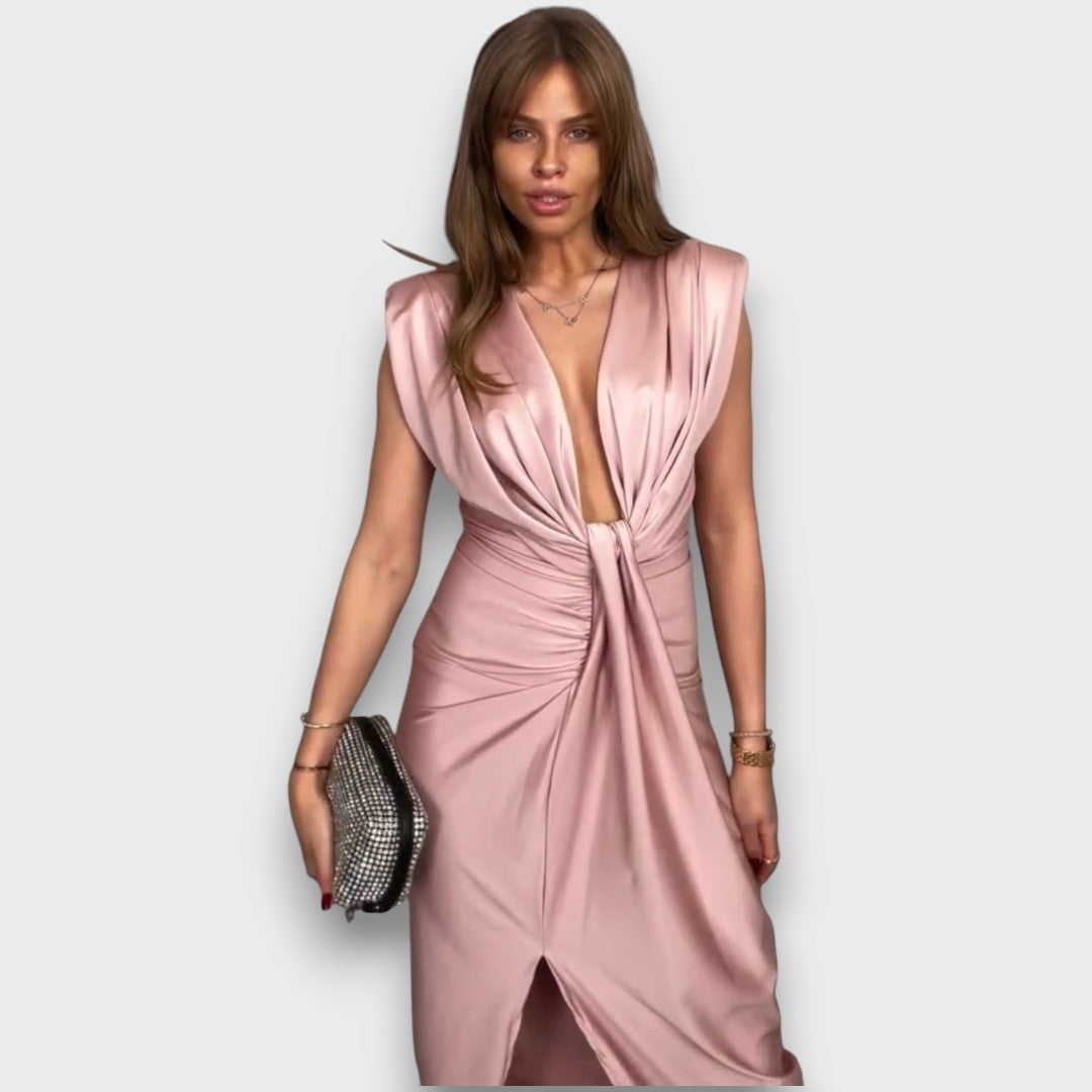 Oriane – Draped Evening Dress with Deep Neckline