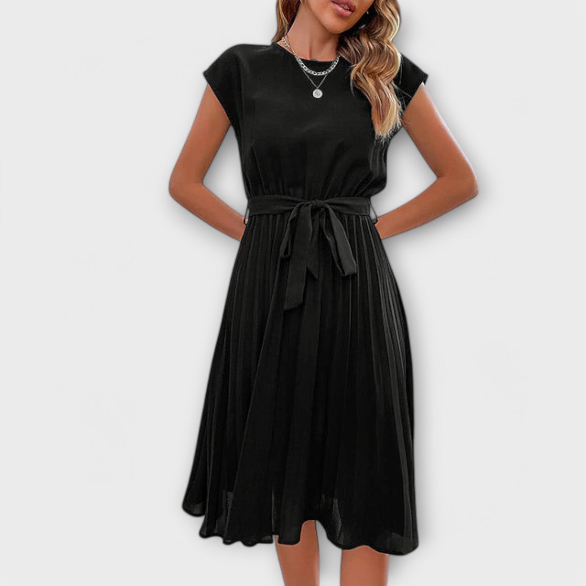 Mireia – Pleated Dress with Waist Tie
