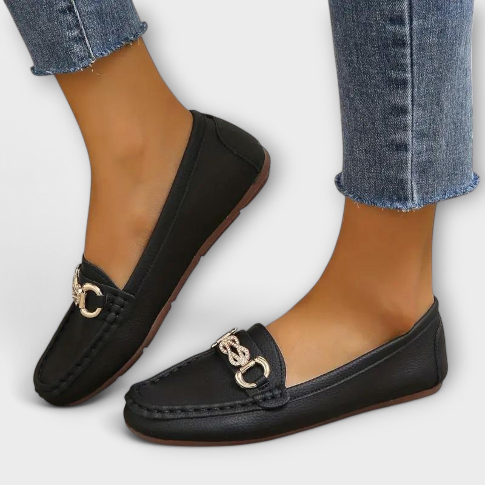 Nevena – Elegant Slip-On Moccasins with Gold Accent