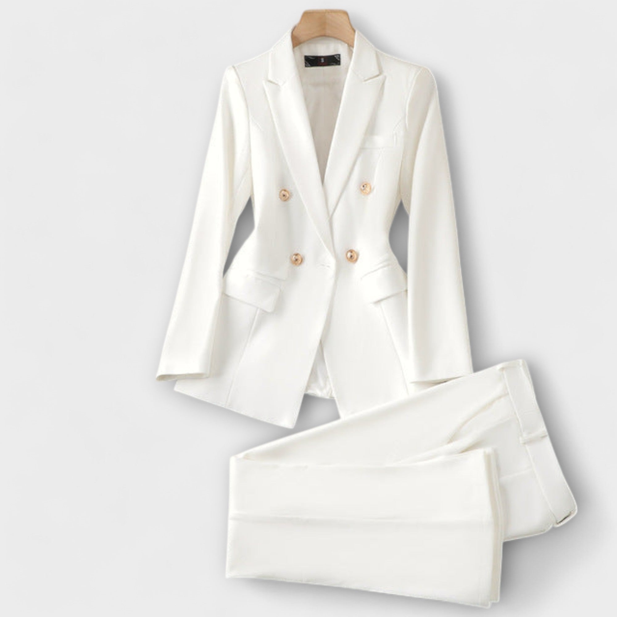 Celinair – White Tailored Suit with Gold Buttons