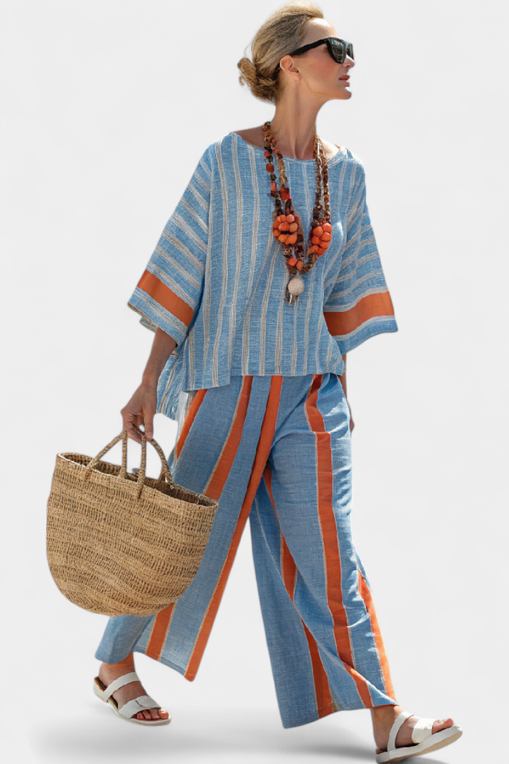 Velmere | Sophisticated Terracotta Striped Top & Pants