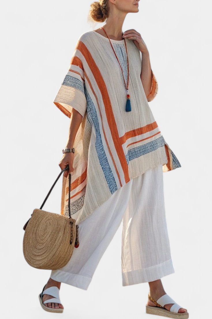 Caevan | Sophisticated Asymmetrical Blouse & Wide-Leg Pants