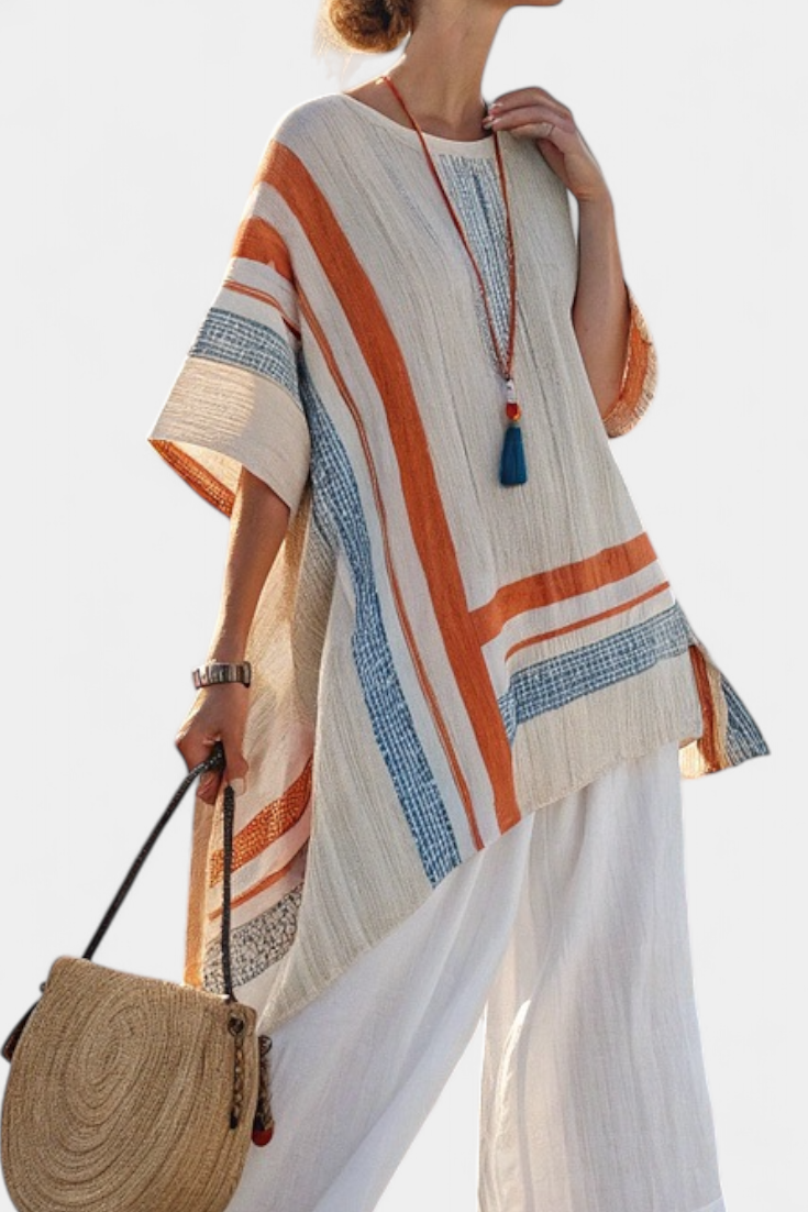 Caevan | Sophisticated Asymmetrical Blouse & Wide-Leg Pants