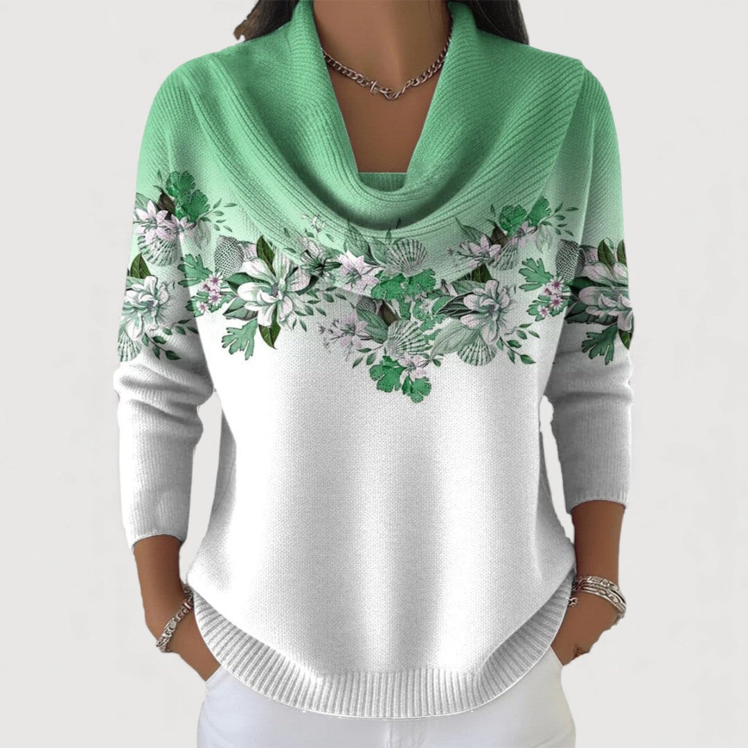 Alora – Soft Drape-Neck Floral Knit