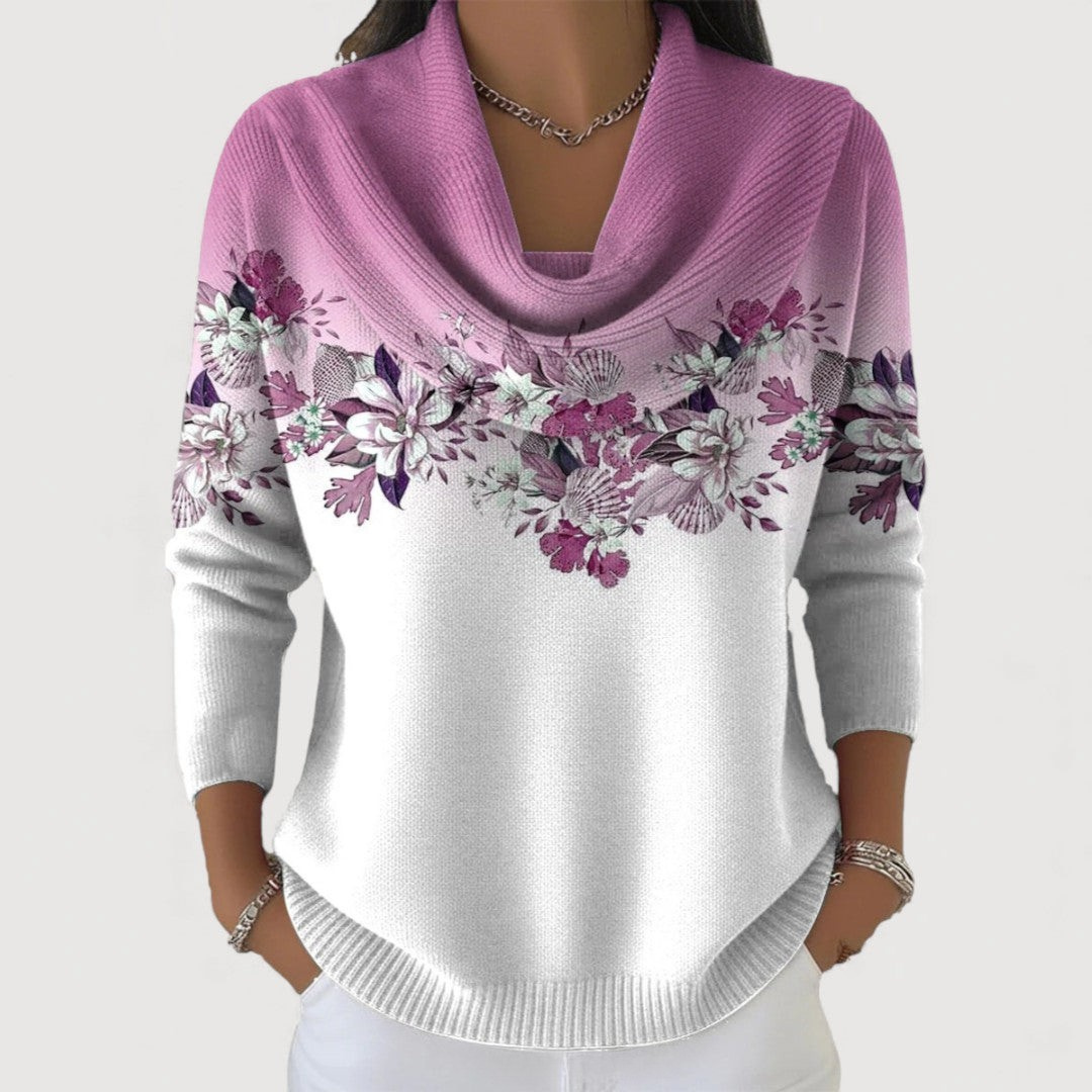 Alora – Soft Drape-Neck Floral Knit