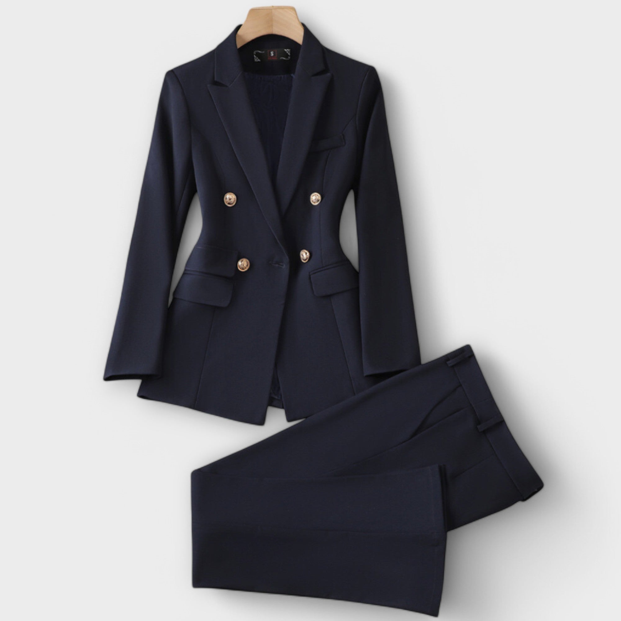 Celinair – White Tailored Suit with Gold Buttons