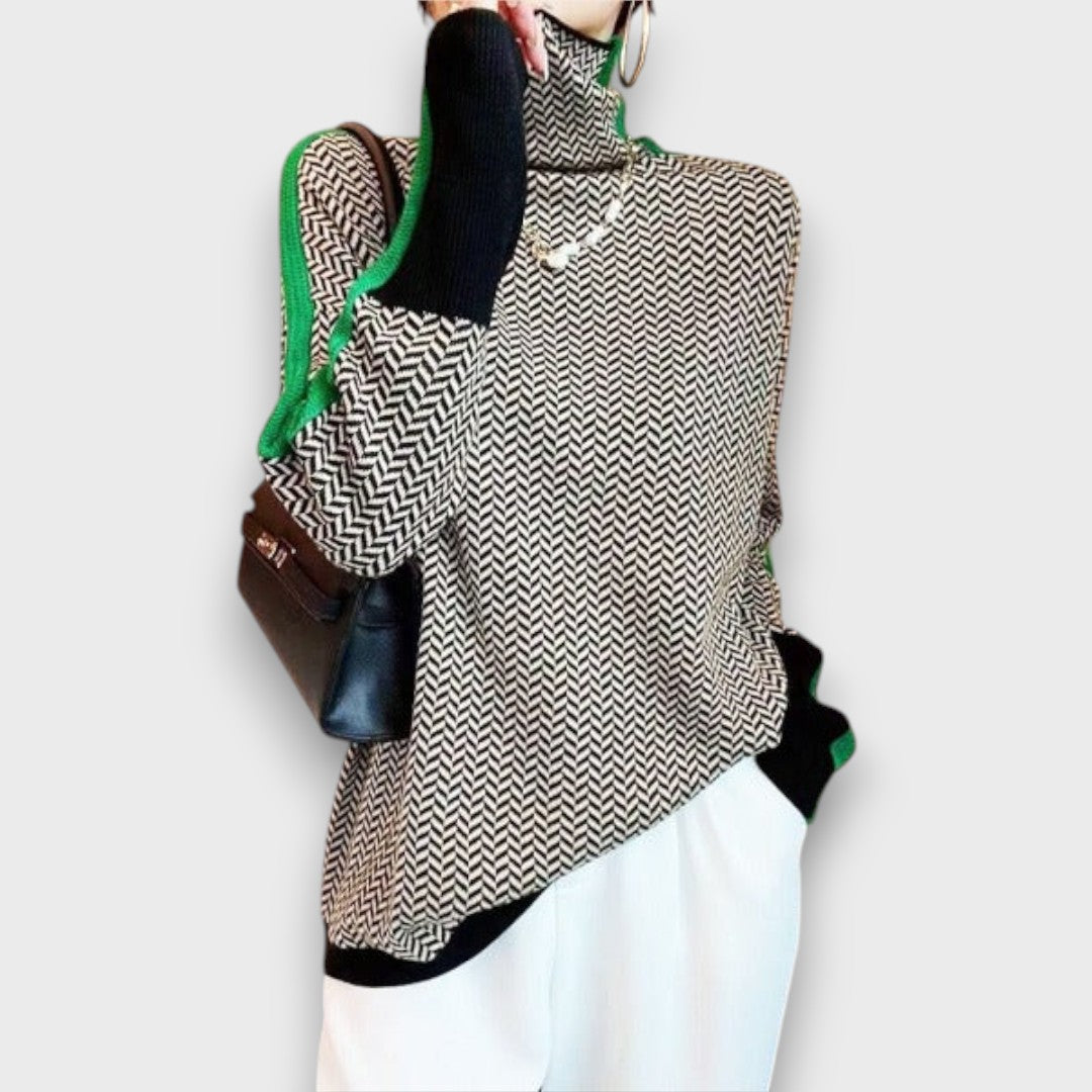 Eldora – Contrast stripe turtleneck sweater
