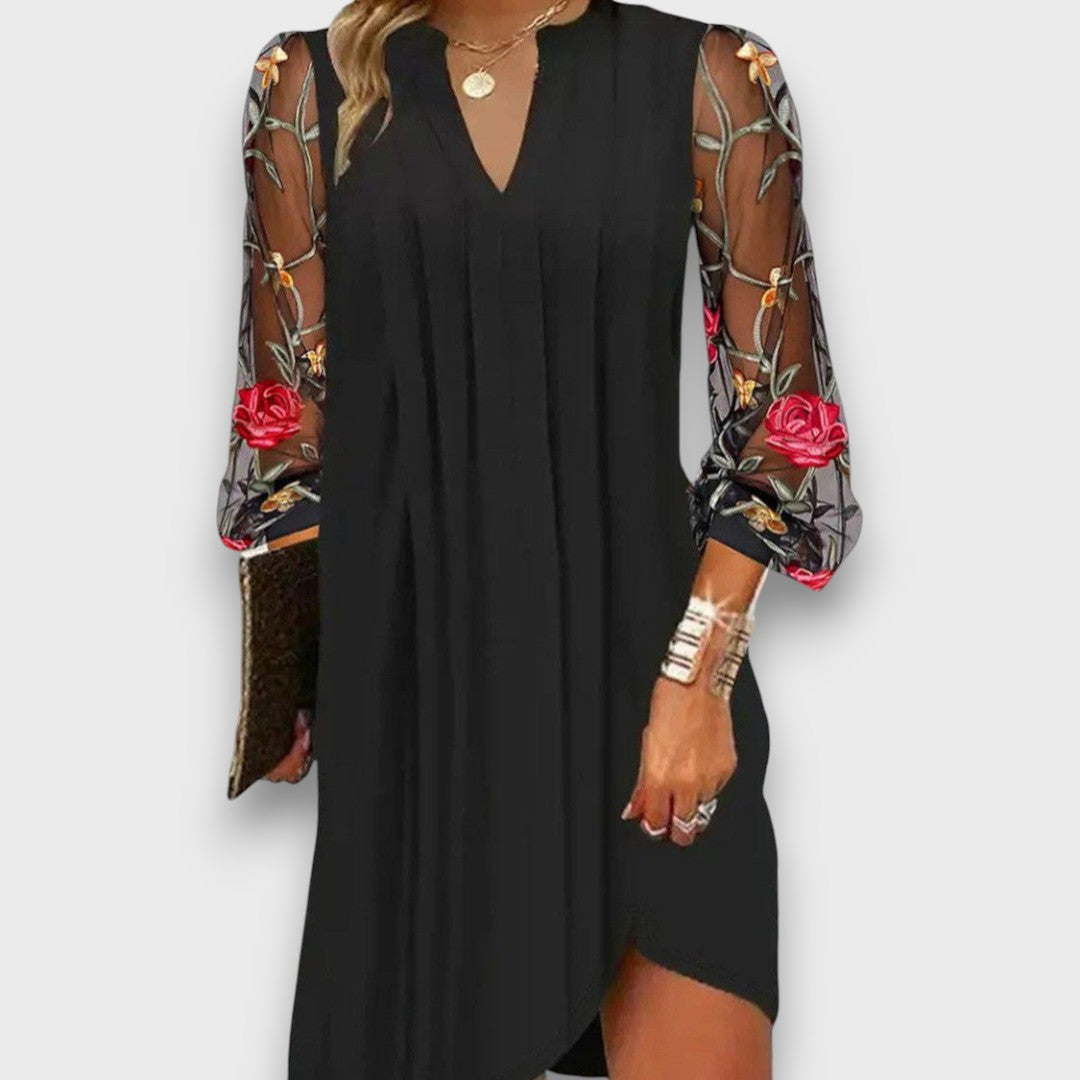 Calixta – Embroidered Sleeve Evening Dress