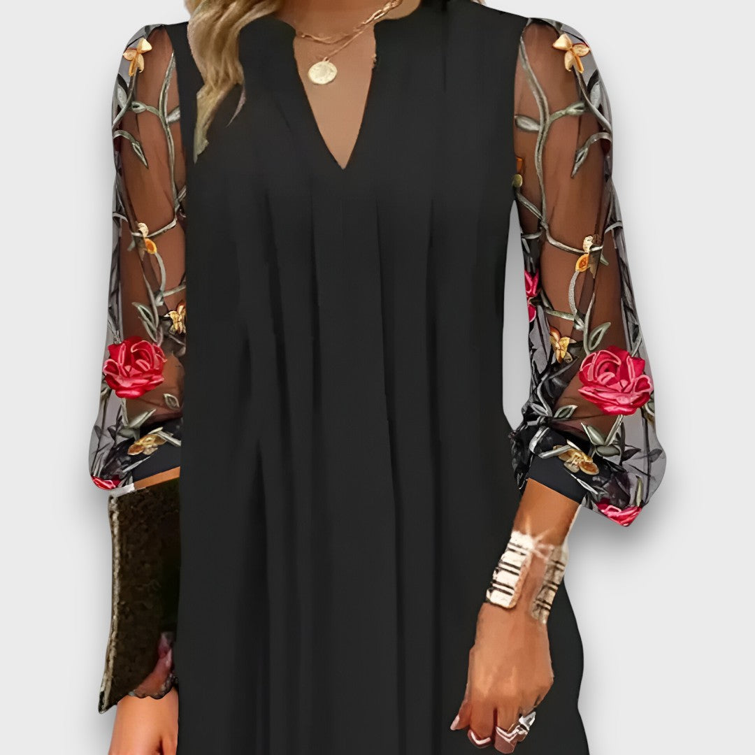 Calixta – Embroidered Sleeve Evening Dress