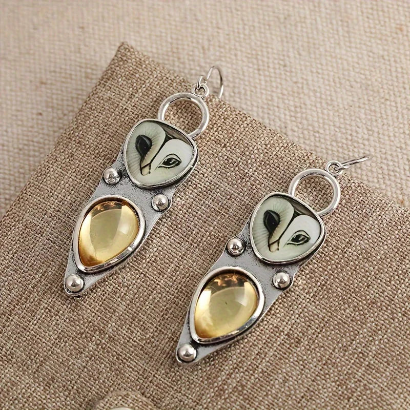 Orelia – Owl Drop Earrings with Warm Stone Glow