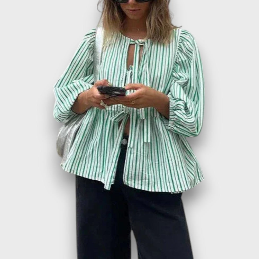Celina – Striped Blouse with Bows and Voluminous Sleeves
