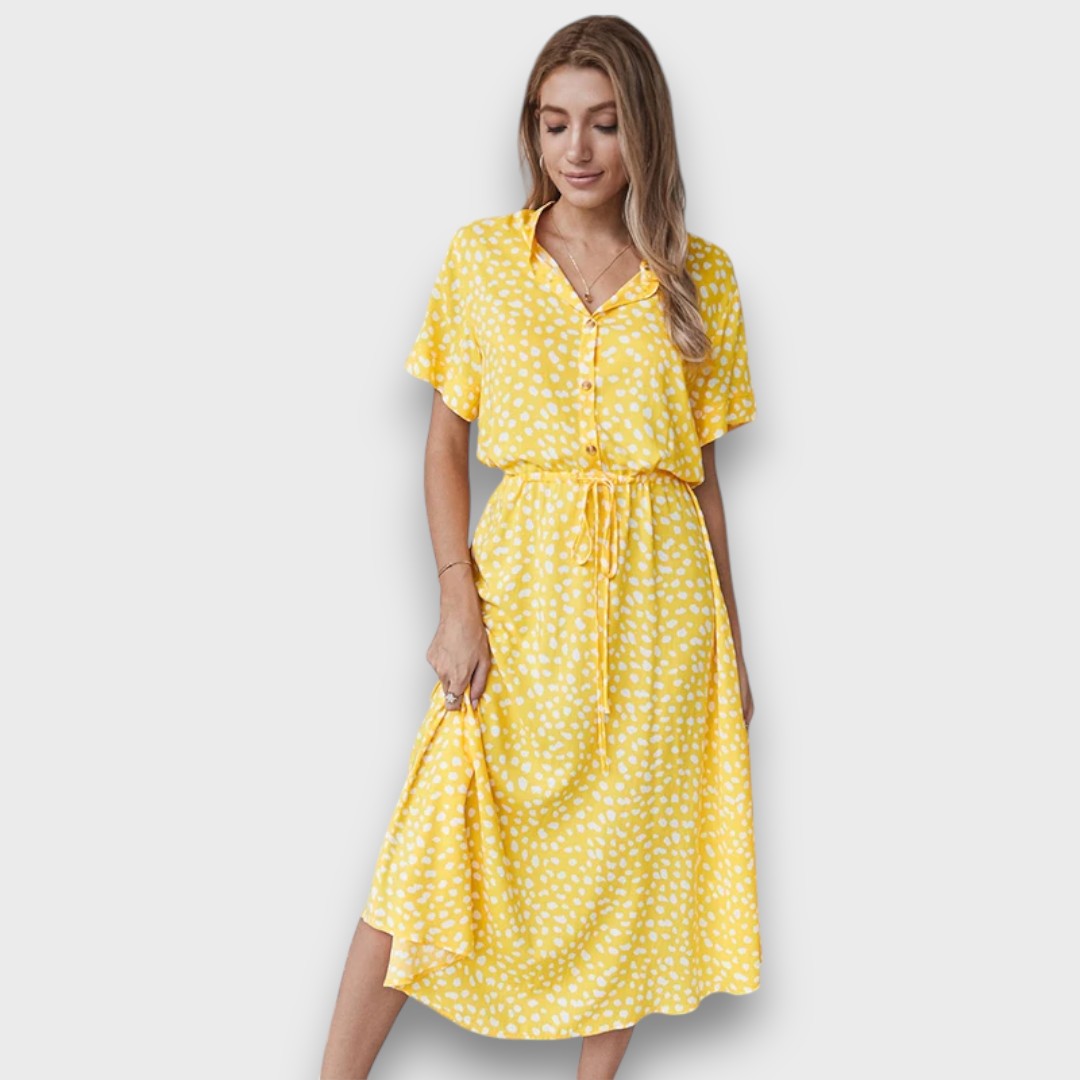 Solvinea – Buttoned Midi Dress with Vintage Print