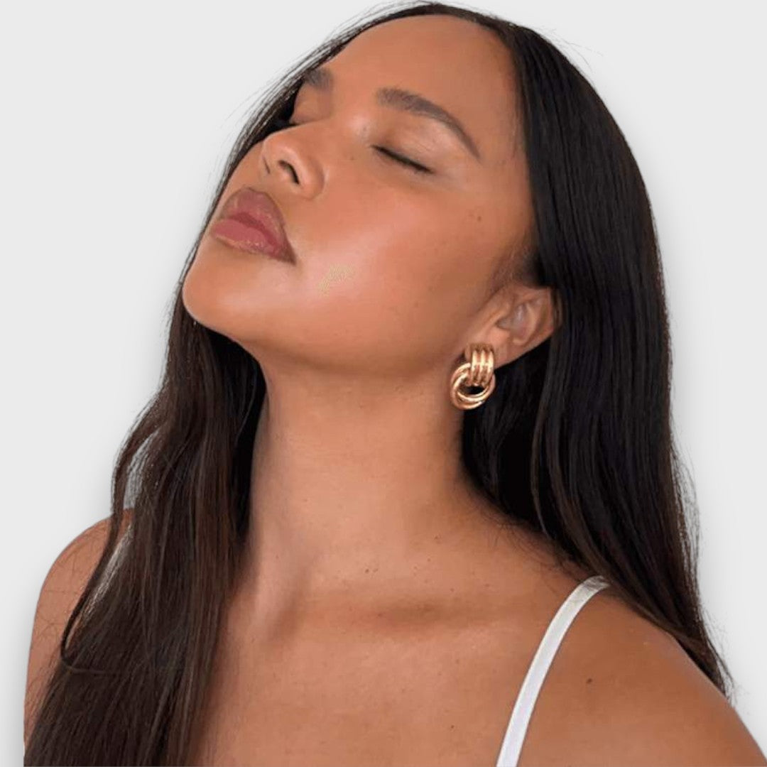 Nela – Filigree Knot Earrings in Gold Finish