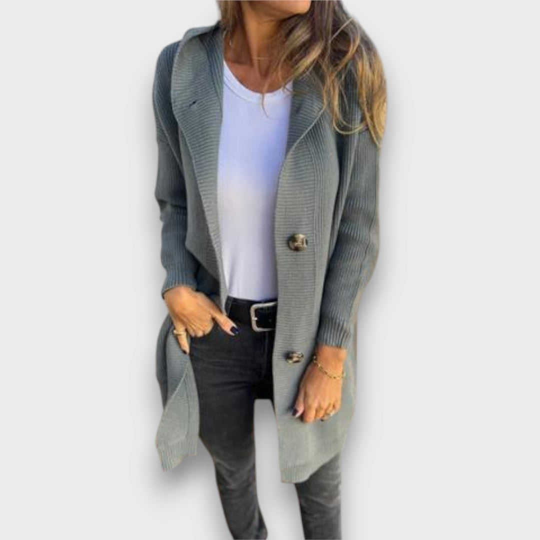 Fara – Knit Cardigan with Hood & Button Placket