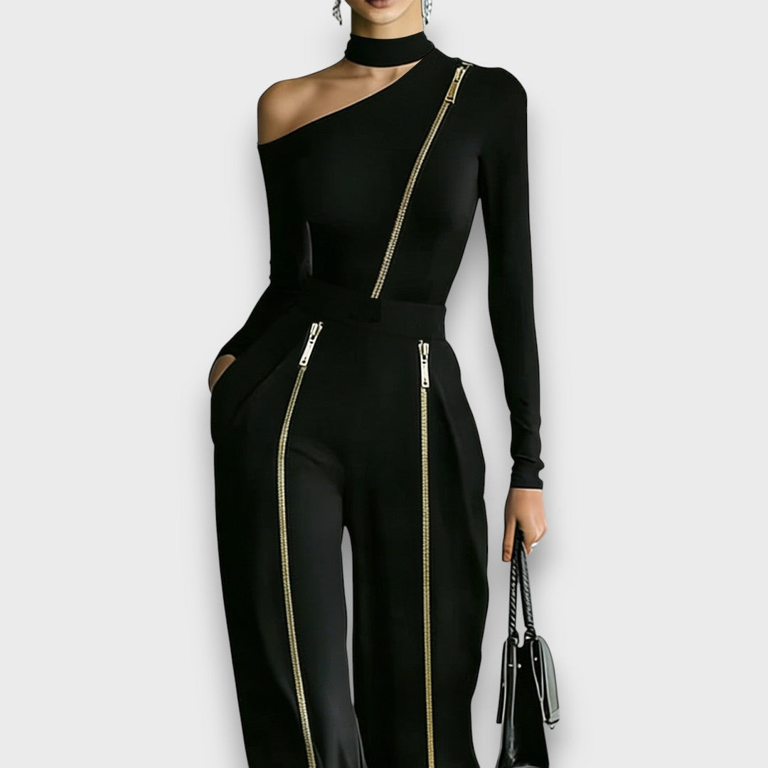 Vina – Irregular Off-Shoulder Zipper Set