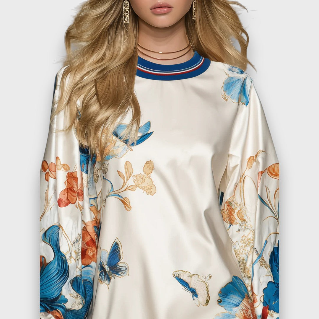 Elvoria – Vintage Floral Satin Mini Dress