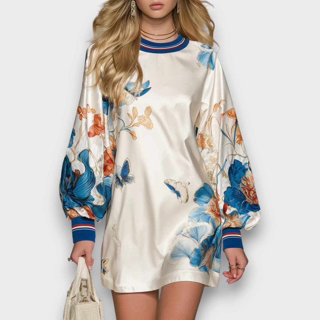 Elvoria – Vintage Floral Satin Mini Dress