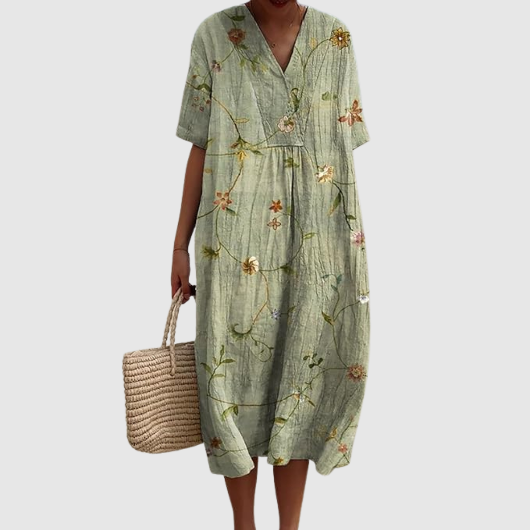 Lillian | Sage Bloom Embroidered Midi Dress