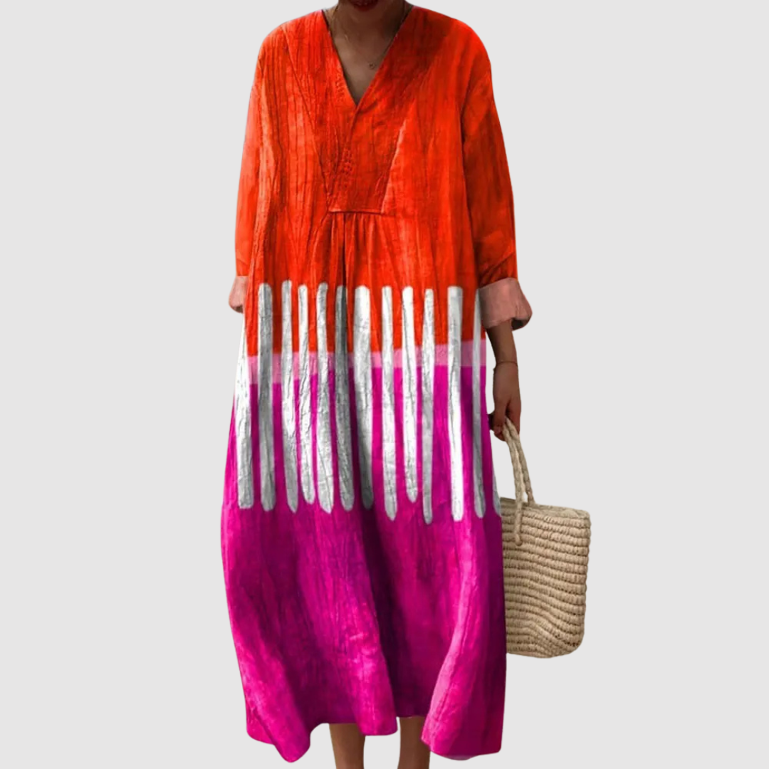 Aubrey | Bold Dip-Dye Long Sleeve Midi Dress