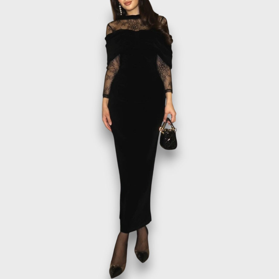 Selara – Velvet Lace Off-Shoulder Evening Dress