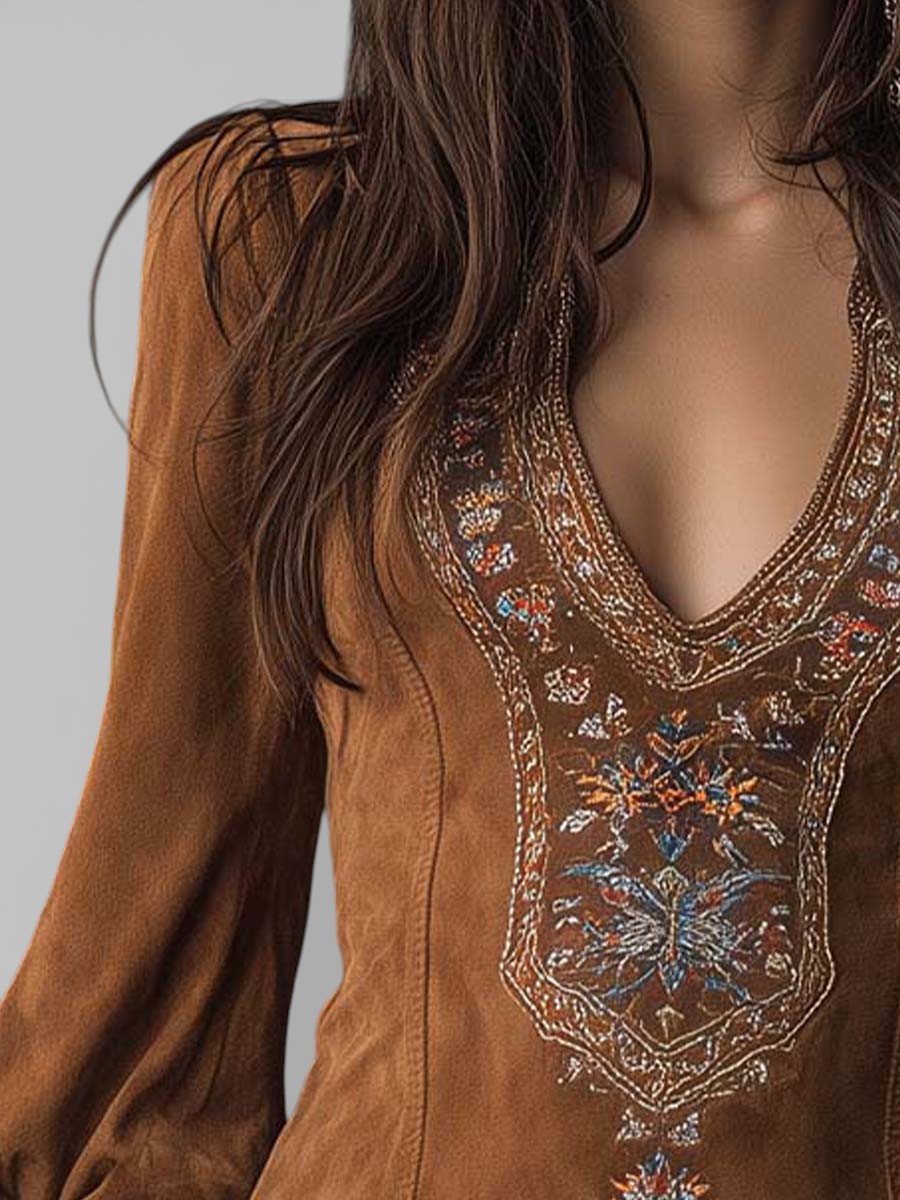 Lunori™ | Embroidered Mini Suede Dress