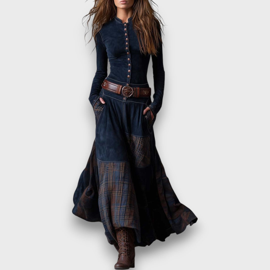 Milana – Elegant Suede-Feel Maxi Dress