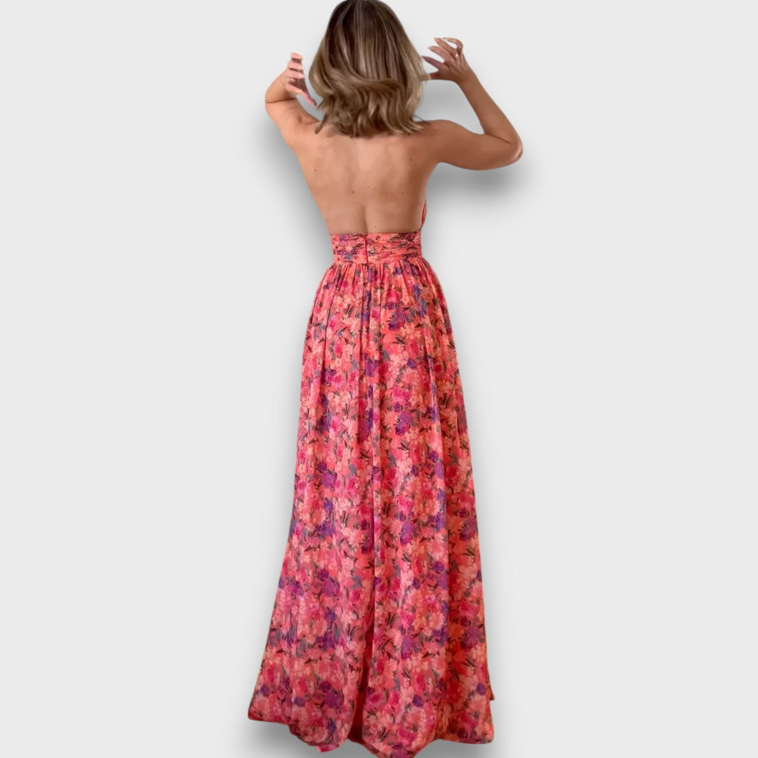 Koralia – Halter-Neck Floral Print Maxi Dress