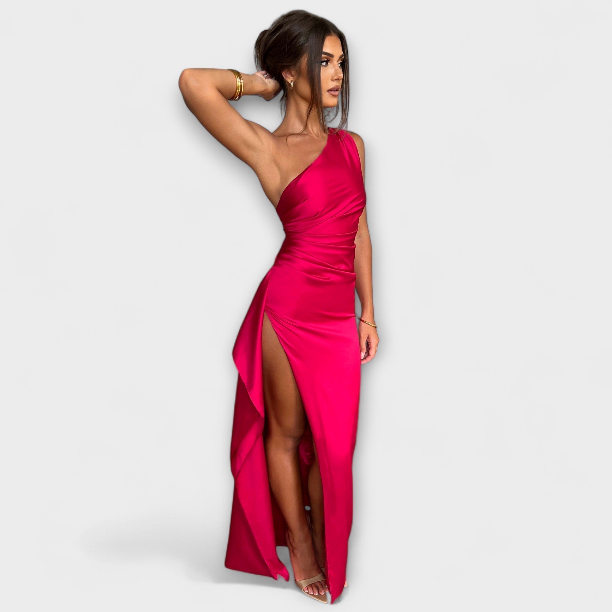 Serina – Asymmetrical maxi dress with elegant shine