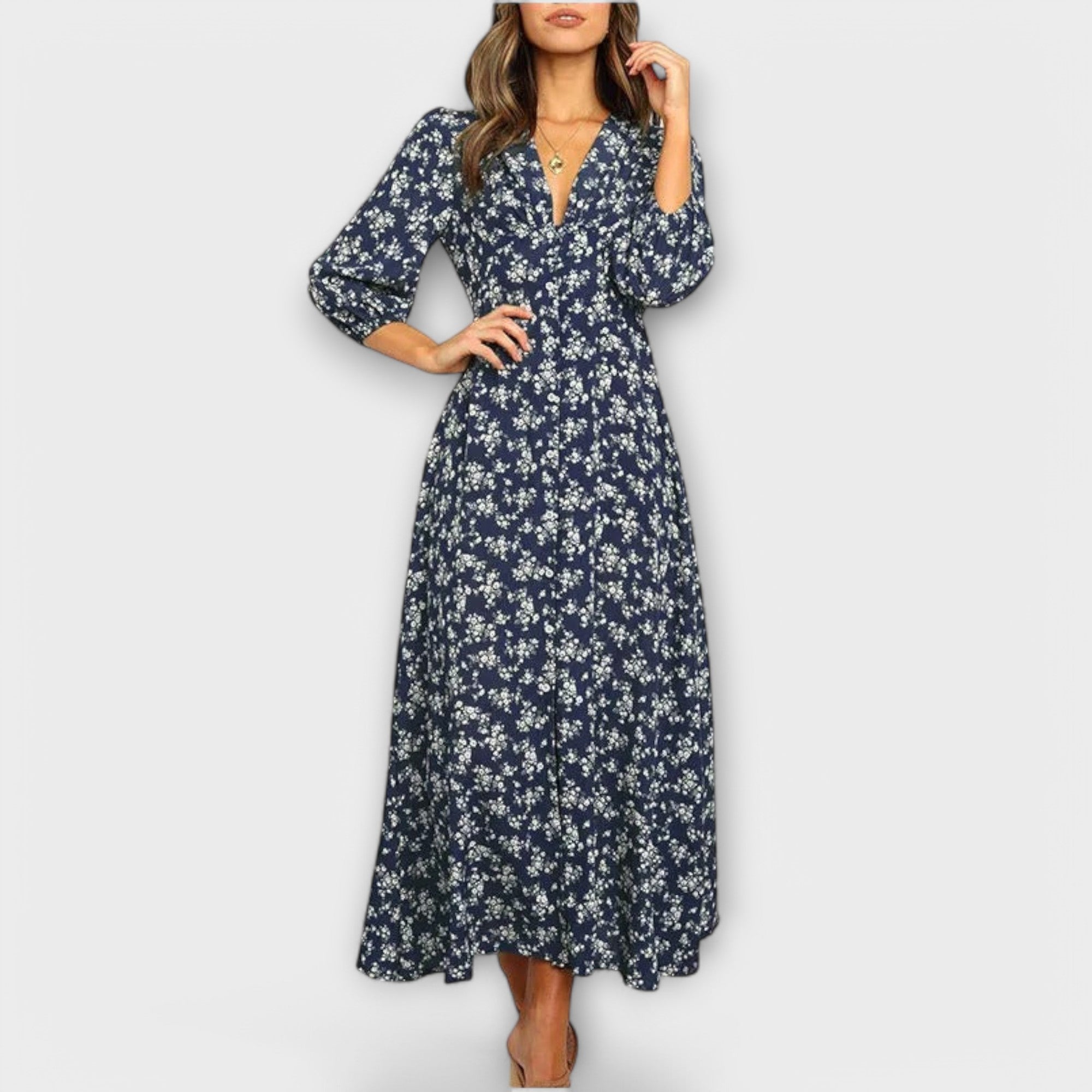Naoela – Floral Maxi Dress with V-Neck