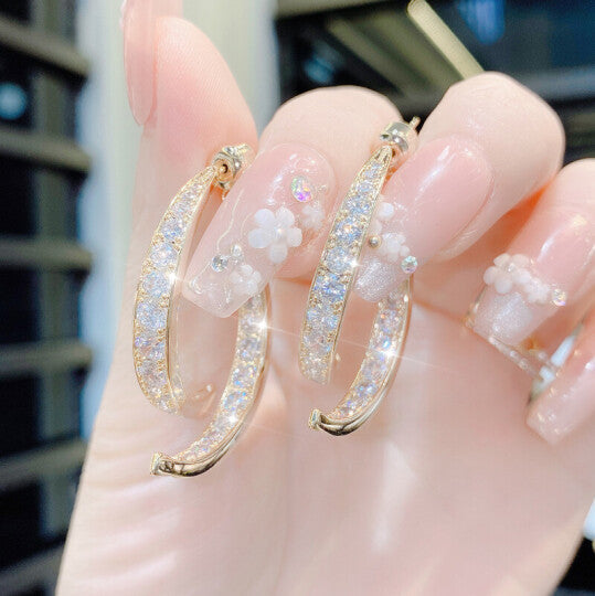 Lunarei – Curved Crystal Drop Earrings