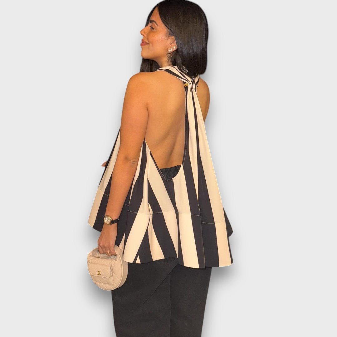 Camelia – Backless Top with Stripe Detail