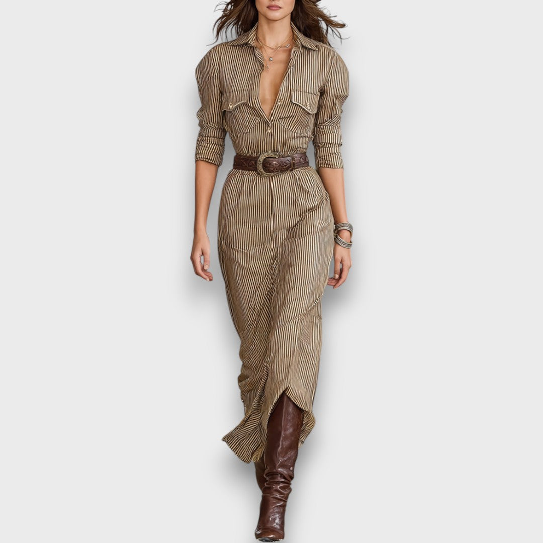 Fiorenzae – Striped Maxi Dress with Collar