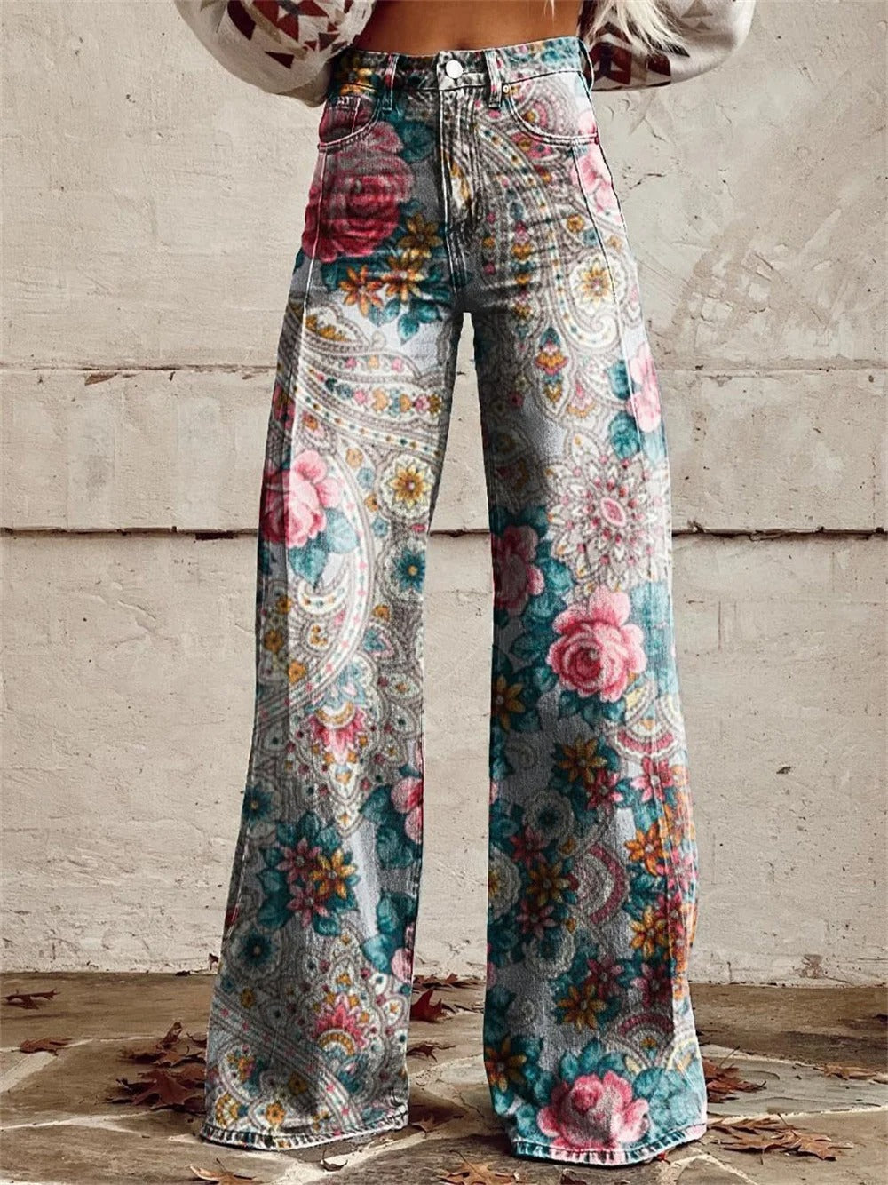 Alyssa™ - Vintage Colorful Floral Printed Wide Leg Pants