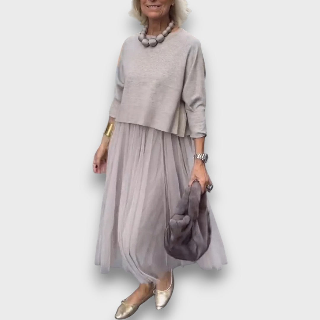 Alex – Elegant Knit-Tulle Layered Dress