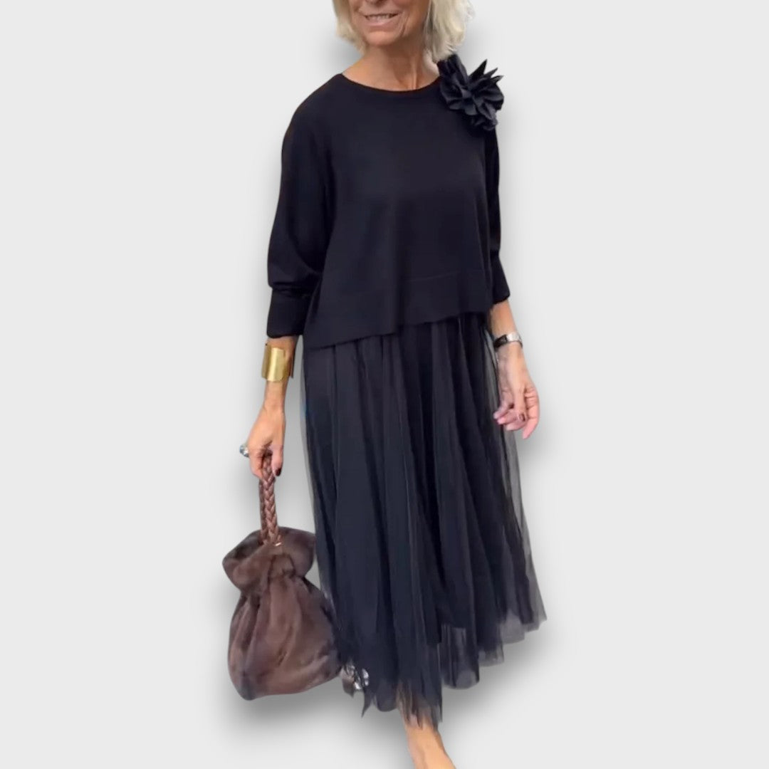 Alex – Elegant Knit-Tulle Layered Dress