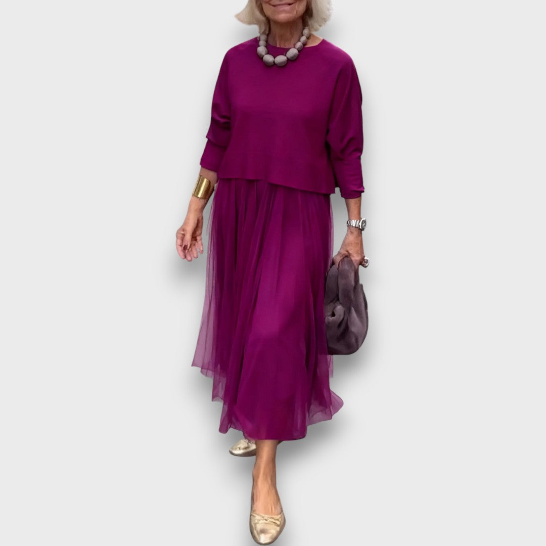 Alex – Elegant Knit-Tulle Layered Dress