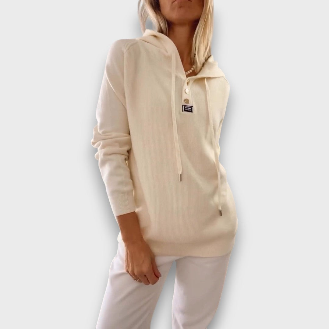 Mirellin – Soft Knit Button-Hood Sweater