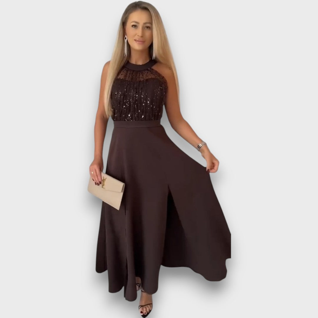 Maravelle – Sequin Halter Evening Gown