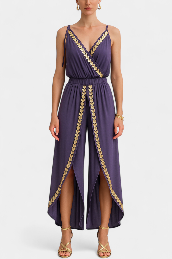 Sereya – Jumpsuit with Golden Details and Leg Slits