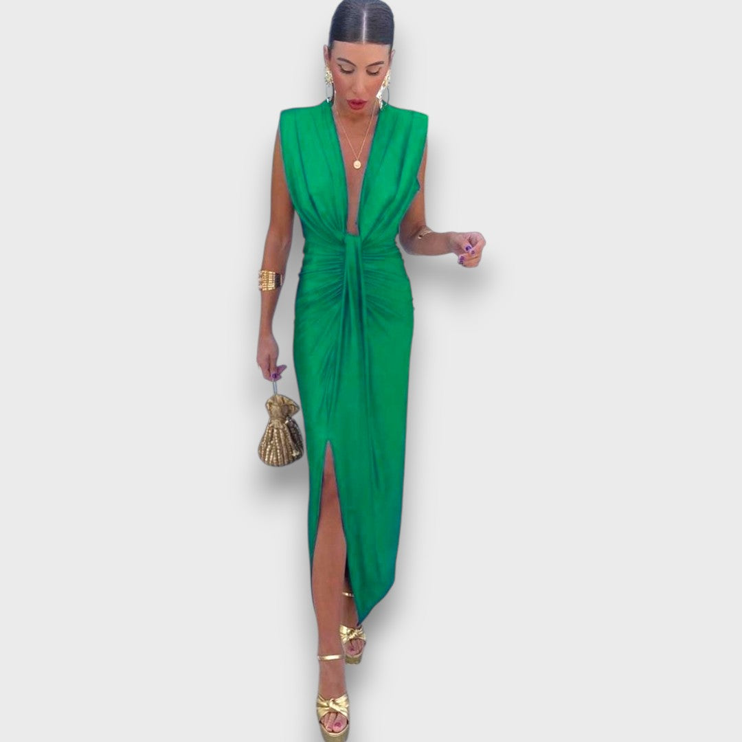 Oriane – Draped Evening Dress with Deep Neckline