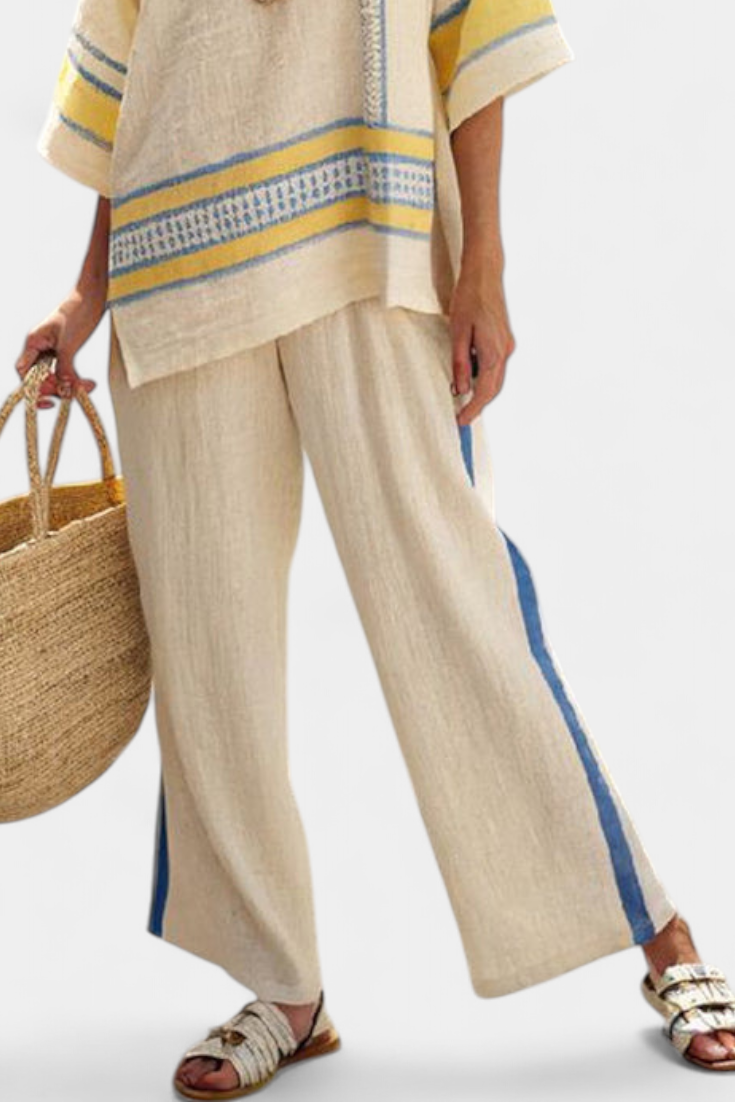 Jaxmere | Comfortable Blue-Yellow Mediterranean Top & Pants