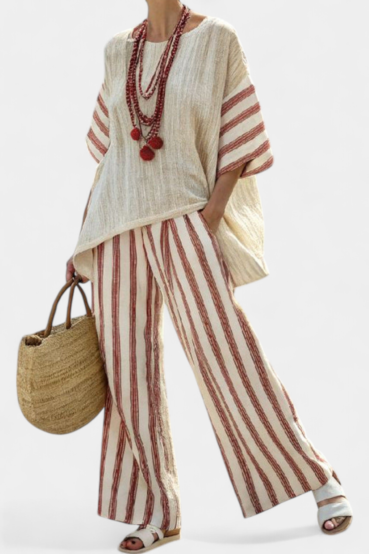 Braelith | Elegant Rustic Striped Top & Cream Pants