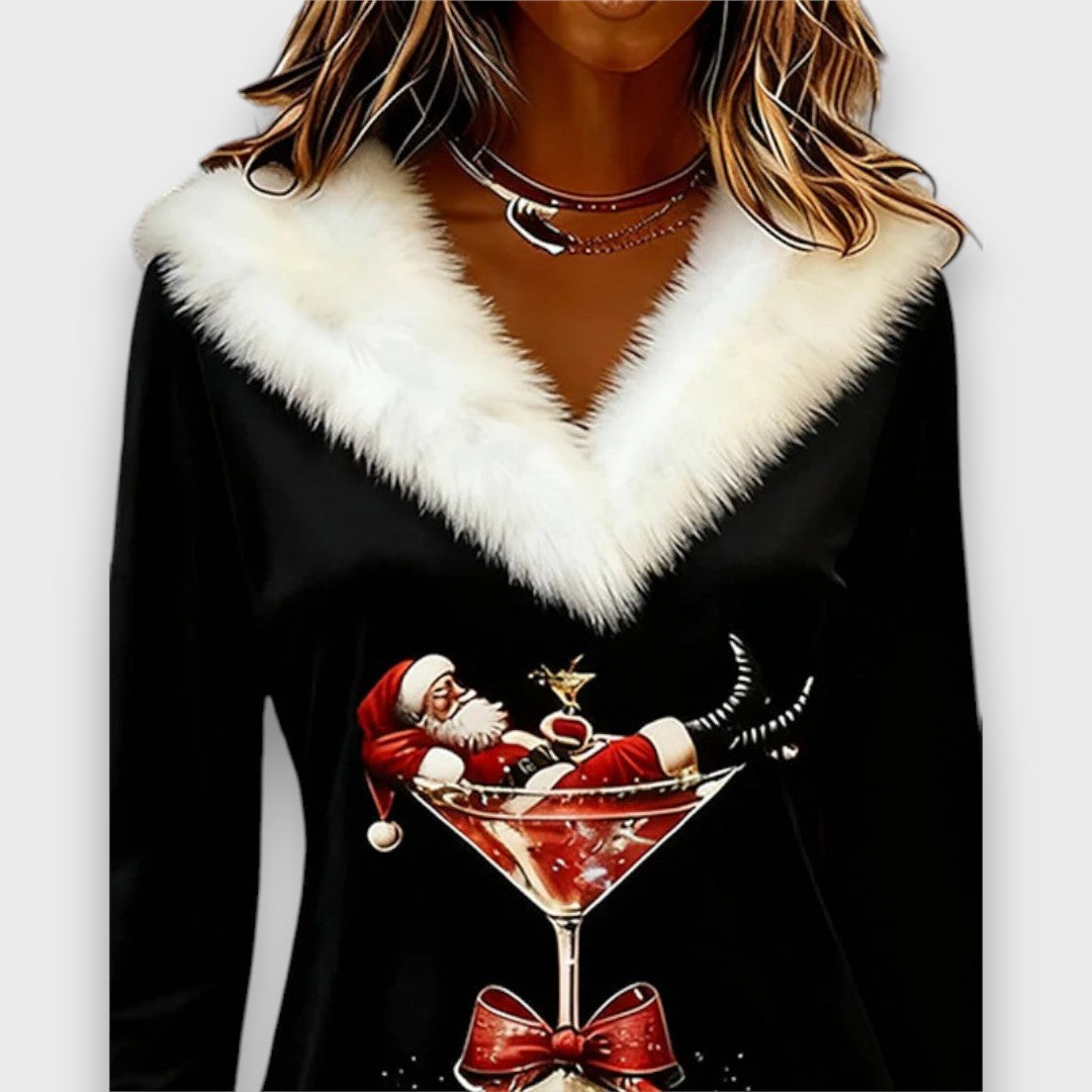 Mirella – Christmas Fur-Collar Holiday Dress