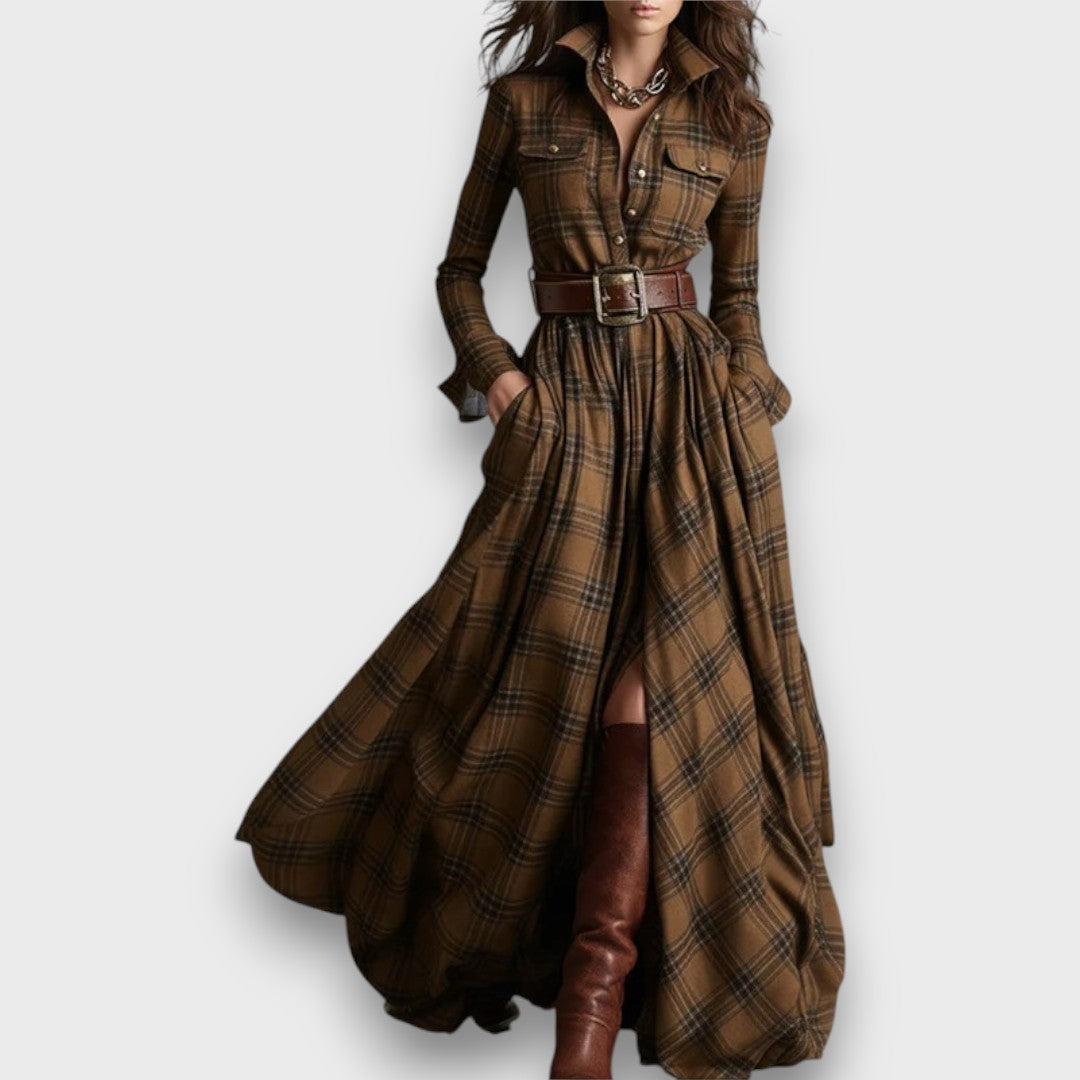 Marcele – Plaid Maxi Shirt Dress