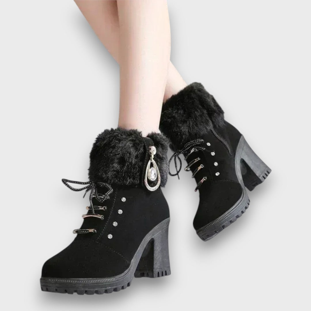 Evarine – Knit-Cuff Heeled Winter Boots