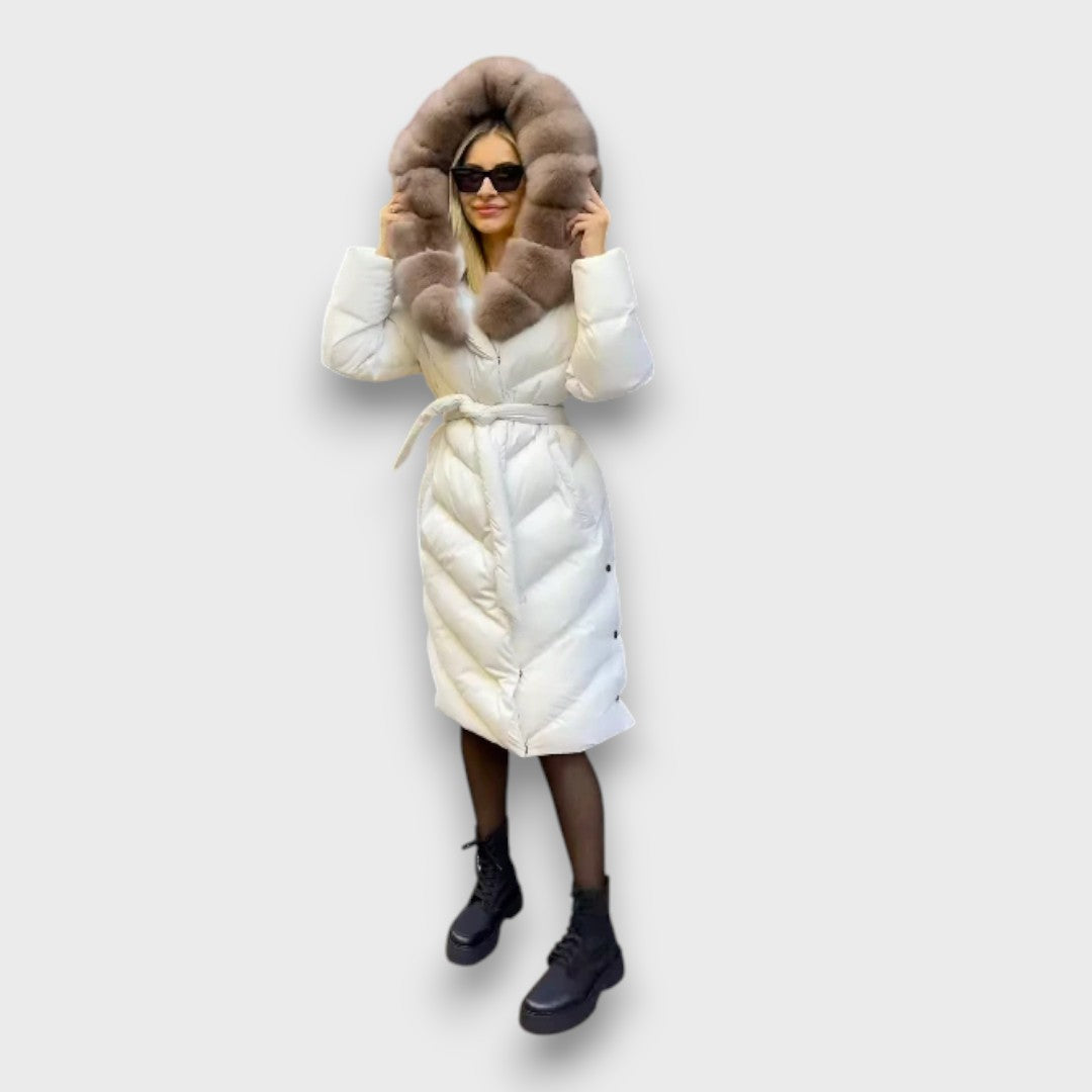 Carmaya – Long Puffer Coat with Luxe Faux-Fur Hood