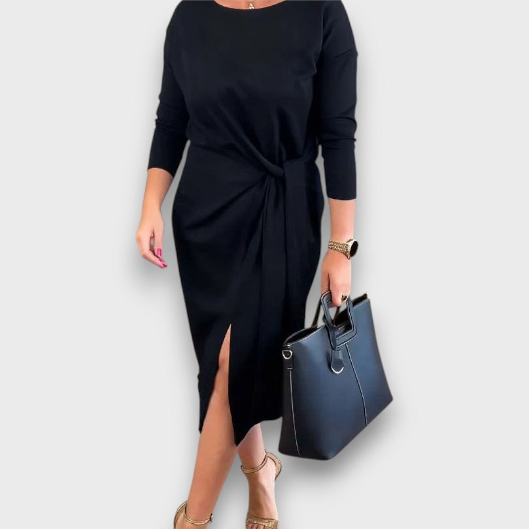 Alinelle – Elegant Tie-Waist Dress with Side Slit