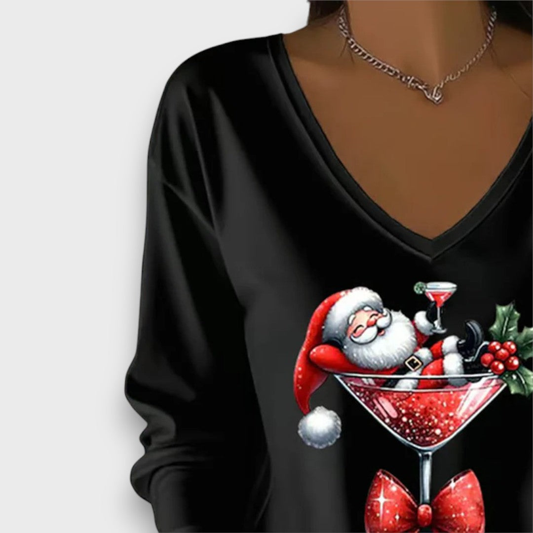Sarella – Santa Cocktail V-Neck Top