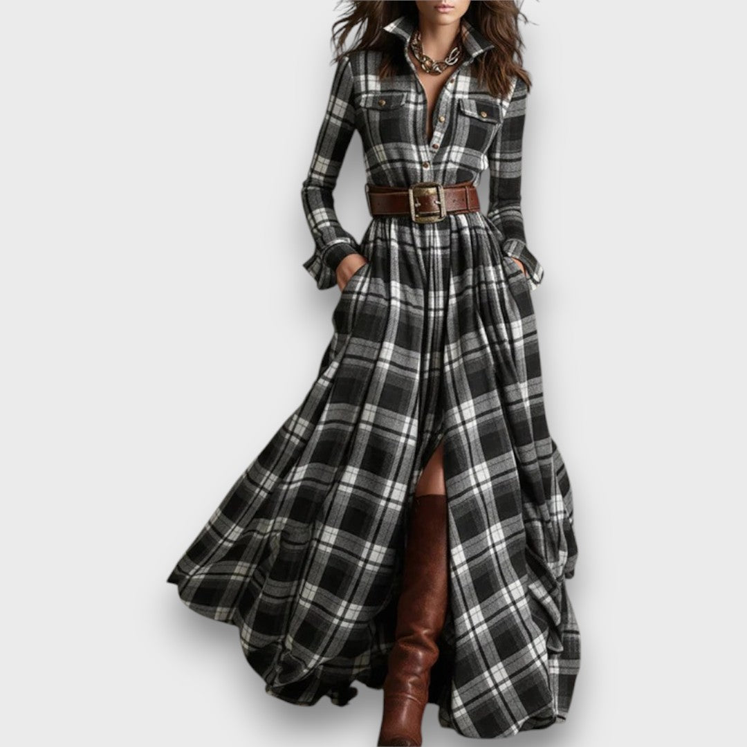 Marcele – Plaid Maxi Shirt Dress